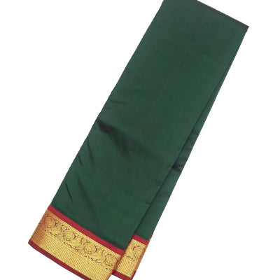Bottle Green Handloom Kanchipuram Korvai Silk Saree With Crimson Border