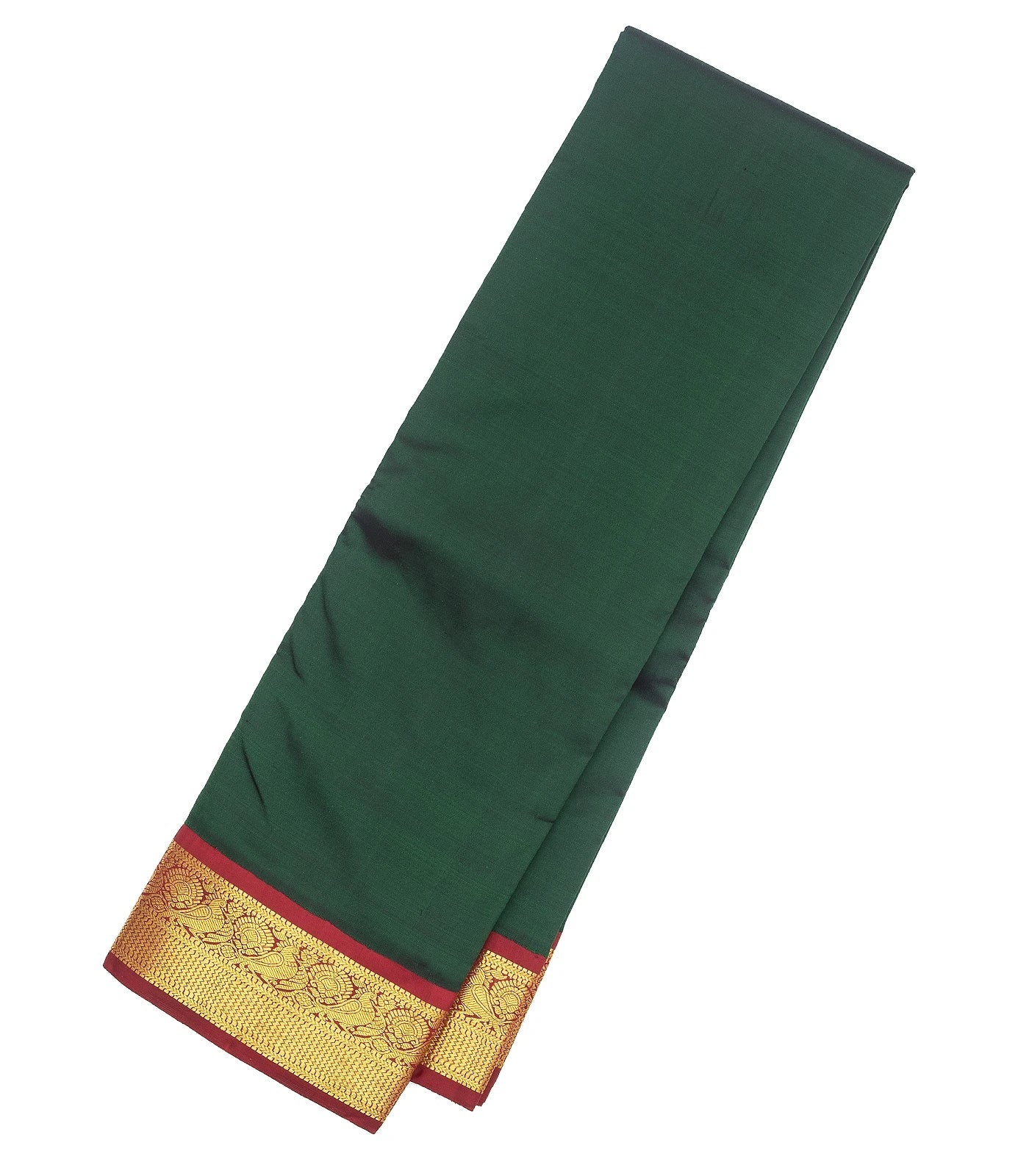 Bottle Green Handloom Kanchipuram Korvai Silk Saree With Crimson Border