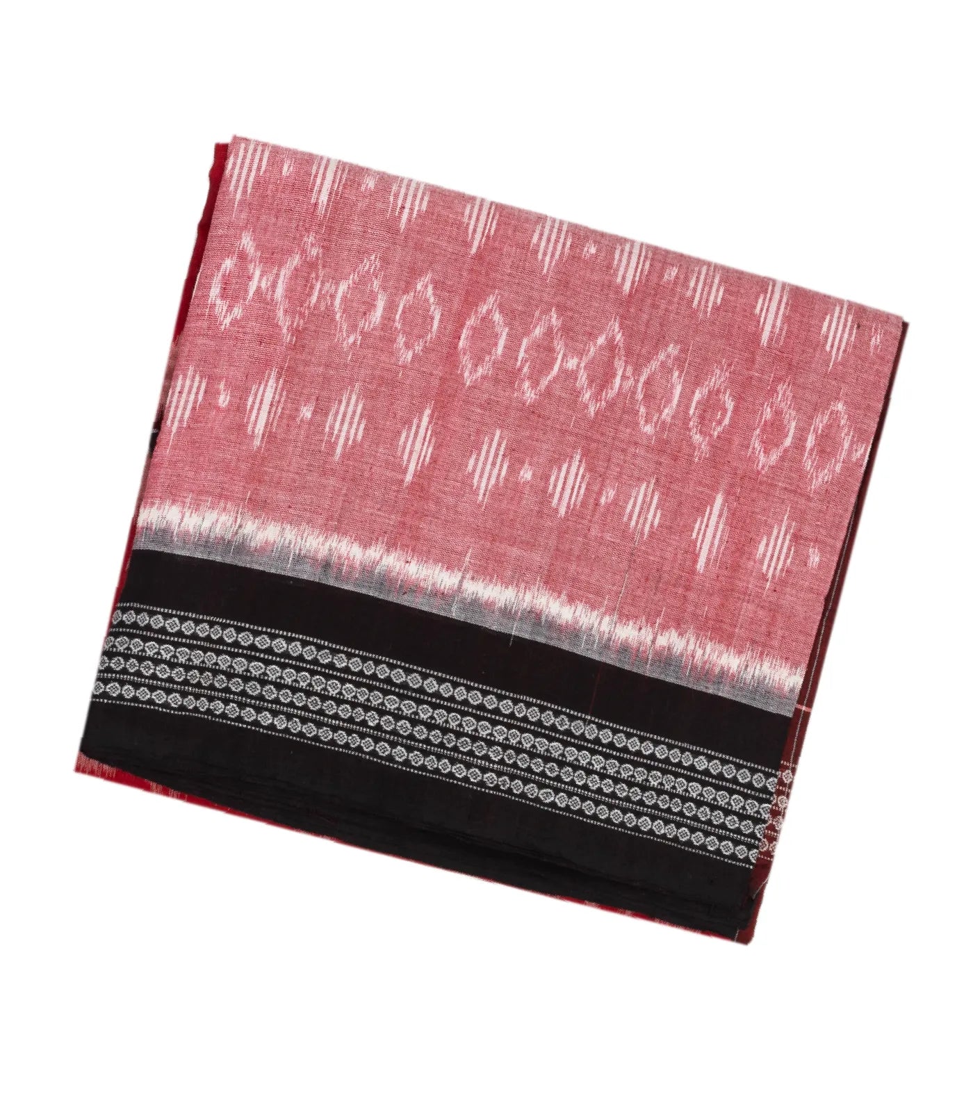 Red & Pink Handwoven Orissa Cotton Saree With Tie & Dye Motifs