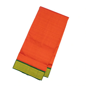 Red Handloom Kanchipuram Korvai 9 Yards Silk Saree With Green Border