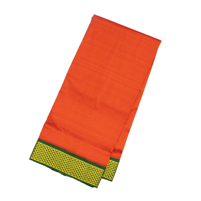 Red Handloom Kanchipuram Korvai 9 Yards Silk Saree With Green Border