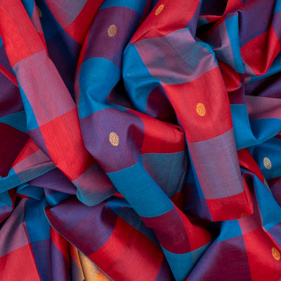 Multicolour Handloom Silk Cotton Saree With Checks And Buttas
