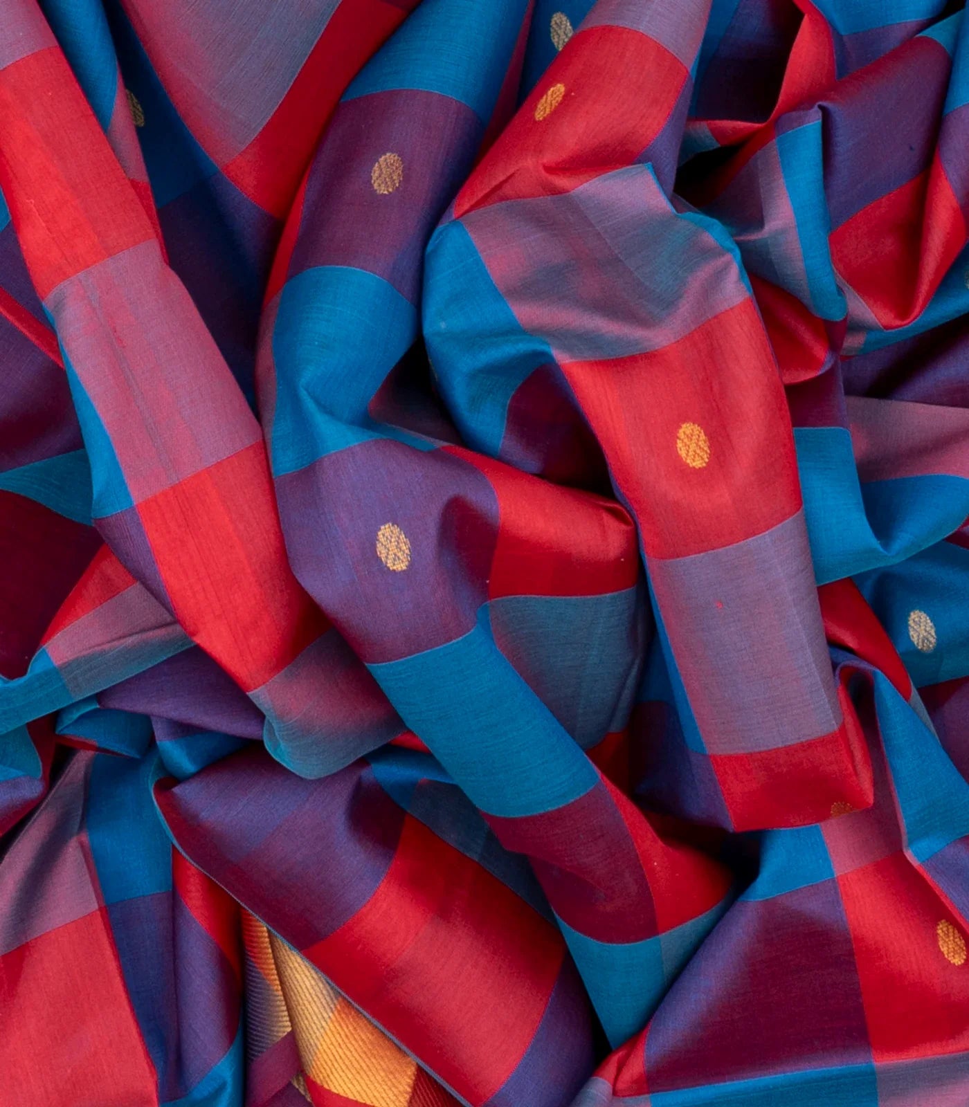 Multicolour Handloom Silk Cotton Saree With Checks And Buttas