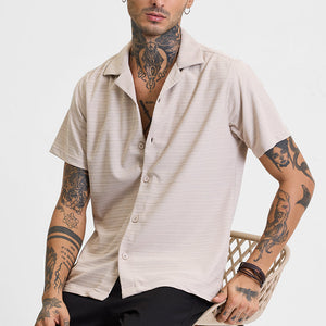 Beige Stripes Box Fit Shirt