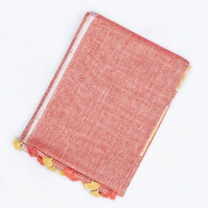 Peach Handloom Plain Linen Saree With Stripes in Pallu