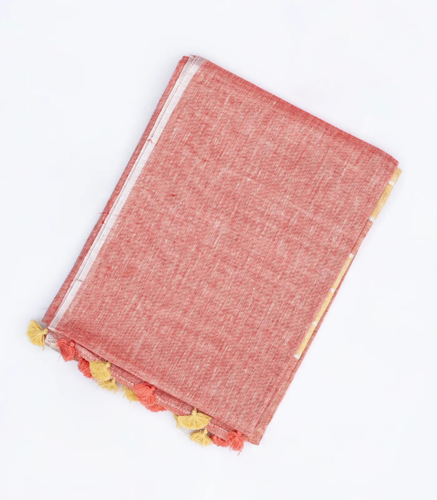 Peach Handloom Plain Linen Saree With Stripes in Pallu