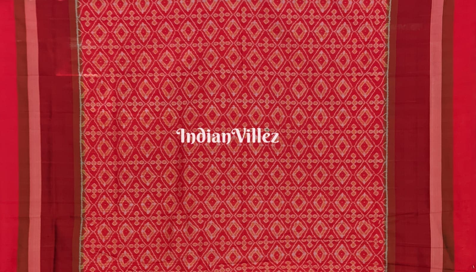 Tangerine Geometric Ikat Border Sambalpuri Silk Saree