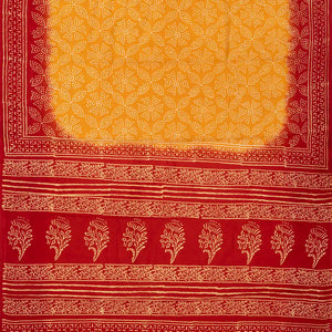 Yellow Woven Jaipur Cotton Saree With Printed Dotted Floral Motifs