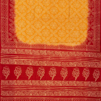 Yellow Woven Jaipur Cotton Saree With Printed Dotted Floral Motifs