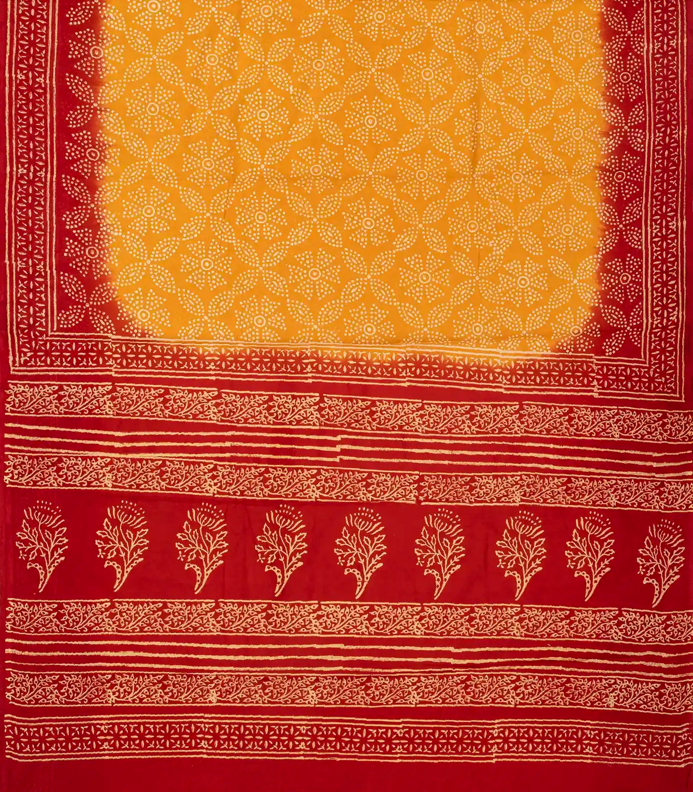 Yellow Woven Jaipur Cotton Saree With Printed Dotted Floral Motifs