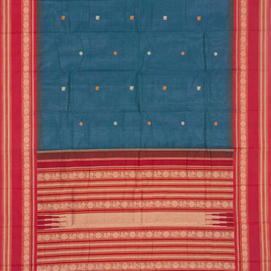 Blue Handloom Korvai Kanchi Cotton Saree With Annam Buttas