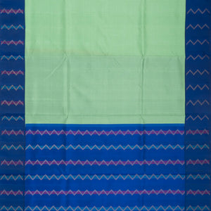 Cardamom Green Handloom Soft Silk Saree With Stripes & Blue Border