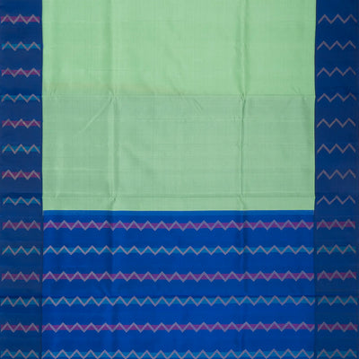 Cardamom Green Handloom Soft Silk Saree With Stripes & Blue Border