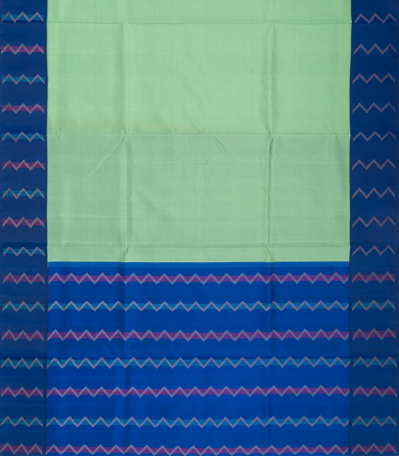 Cardamom Green Handloom Soft Silk Saree With Stripes & Blue Border