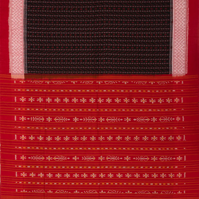 Maroon Handwoven Orissa Cotton Saree With Tie & Dye Stripes