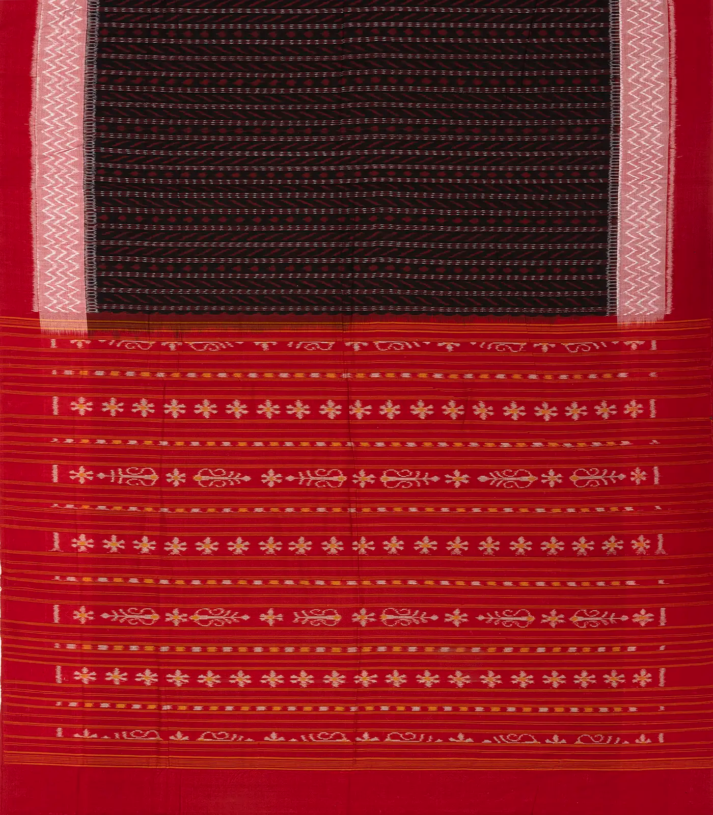 Maroon Handwoven Orissa Cotton Saree With Tie & Dye Stripes