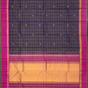 Navy Blue Handloom Kanchipuram Silk Saree With Checks
