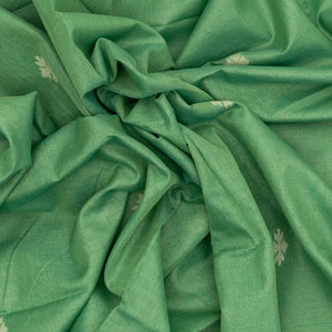 Pista Green Handloom Bengal Cotton Saree With Stripes & Buttas