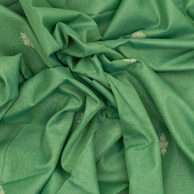 Pista Green Handloom Bengal Cotton Saree With Stripes & Buttas