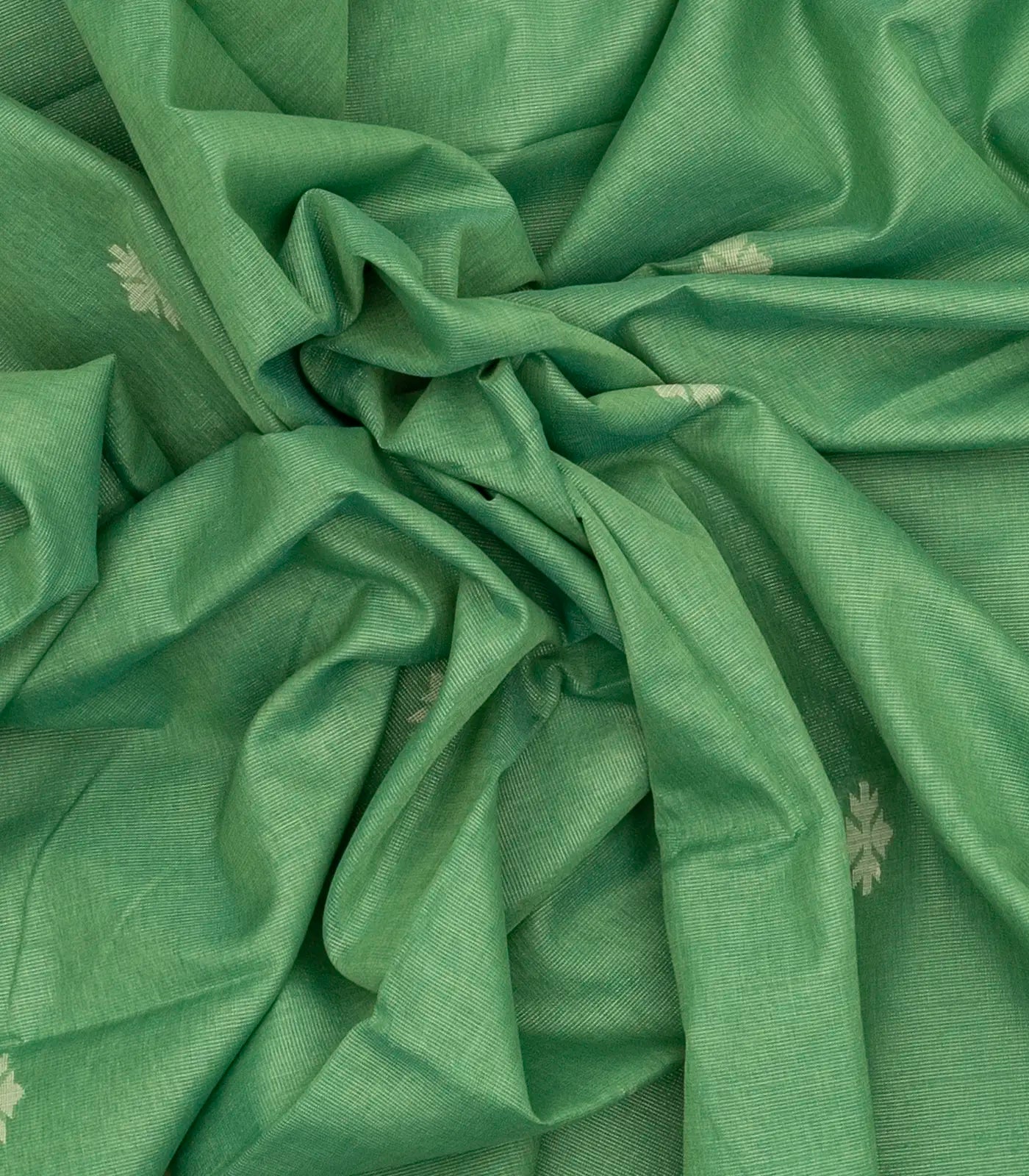 Pista Green Handloom Bengal Cotton Saree With Stripes & Buttas