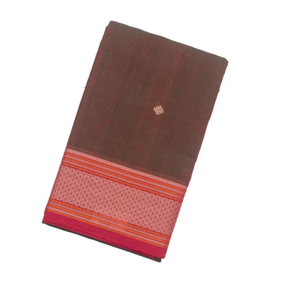 Brown Handloom Kanchi Cotton Saree With Diamond Motifs