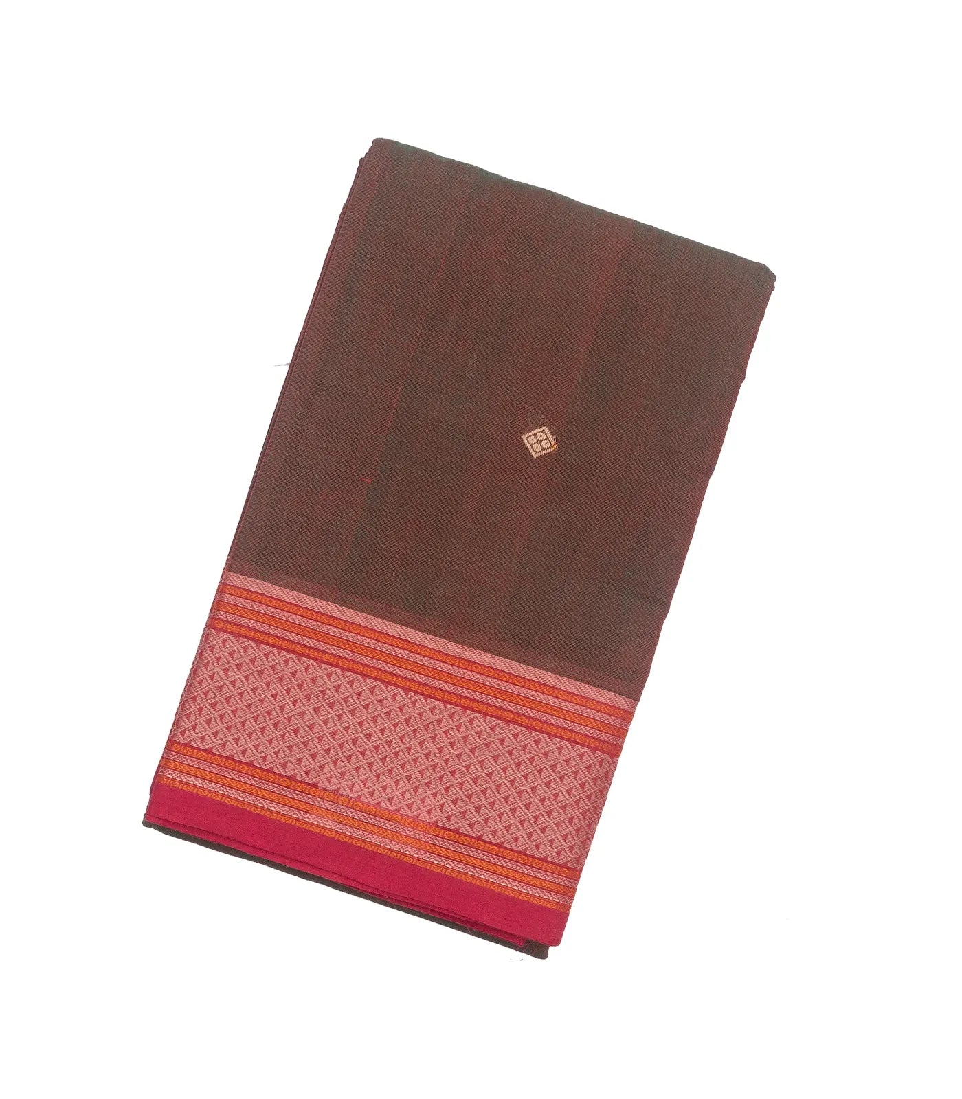 Brown Handloom Kanchi Cotton Saree With Diamond Motifs