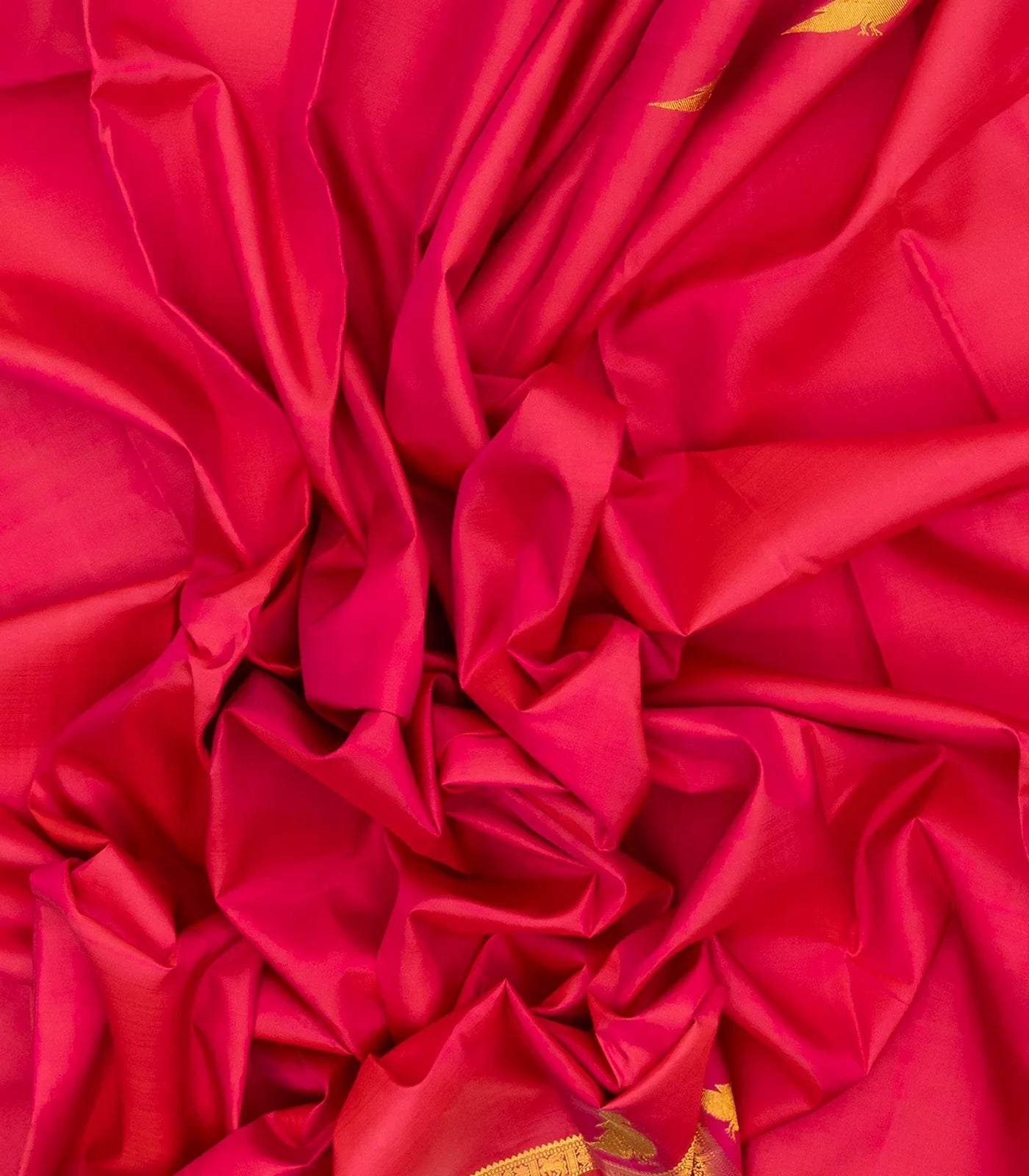 Hot Pink Handloom Kanchipuram Silk Saree With Parrot Buttas