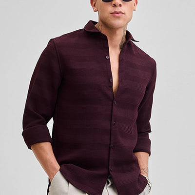 Burgundy Textured Slim Fit Shirt