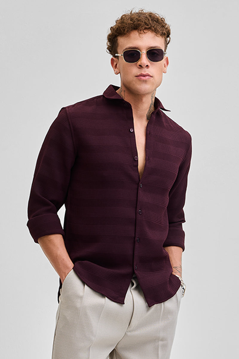 Burgundy Textured Slim Fit Shirt
