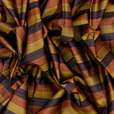 Dark Olive Handloom Kanchipuram Silk Saree With Multi Colour & Zari Stripes