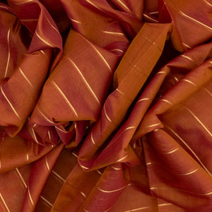 Rust Handloom Silk Cotton Saree With Zari Stripes