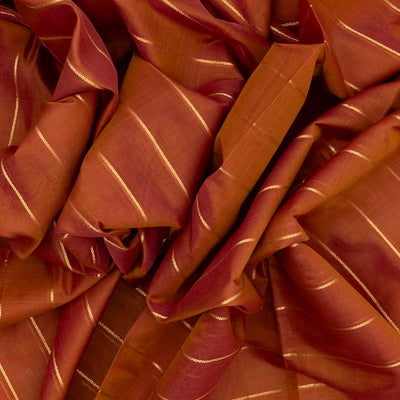 Rust Handloom Silk Cotton Saree With Zari Stripes