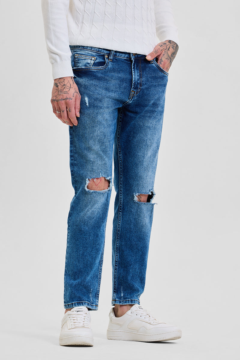 Blue Distressed Skinny Fit Jeans