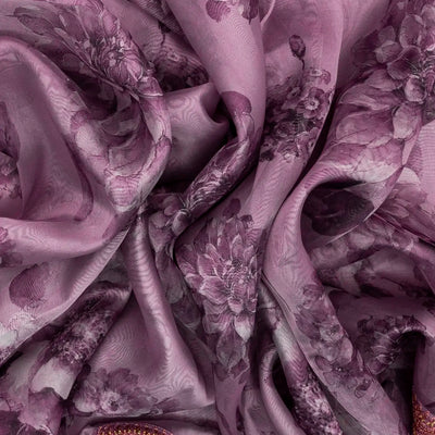 Lilac Woven Viscose Saree With Printed Floral Motifs