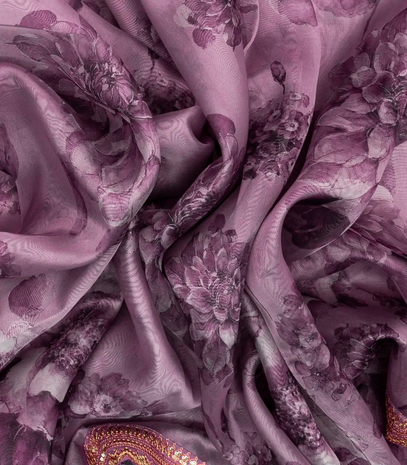 Lilac Woven Viscose Saree With Printed Floral Motifs