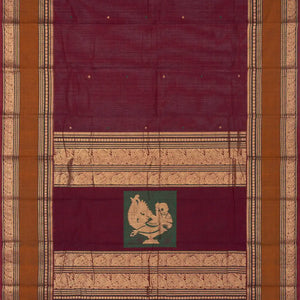 Crimson Handloom Kanchi Cotton Saree With Coin Buttas