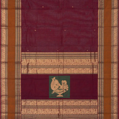 Crimson Handloom Kanchi Cotton Saree With Coin Buttas