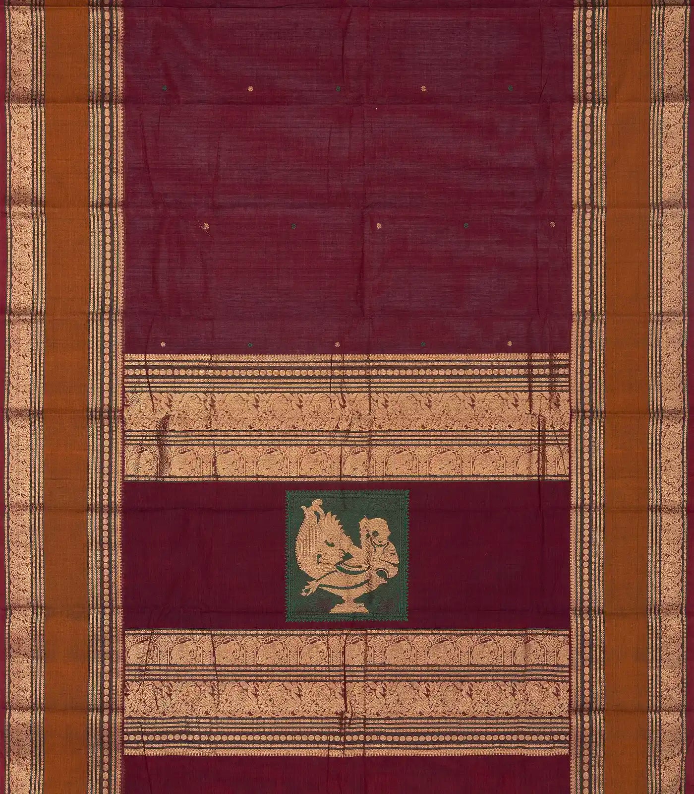 Crimson Handloom Kanchi Cotton Saree With Coin Buttas