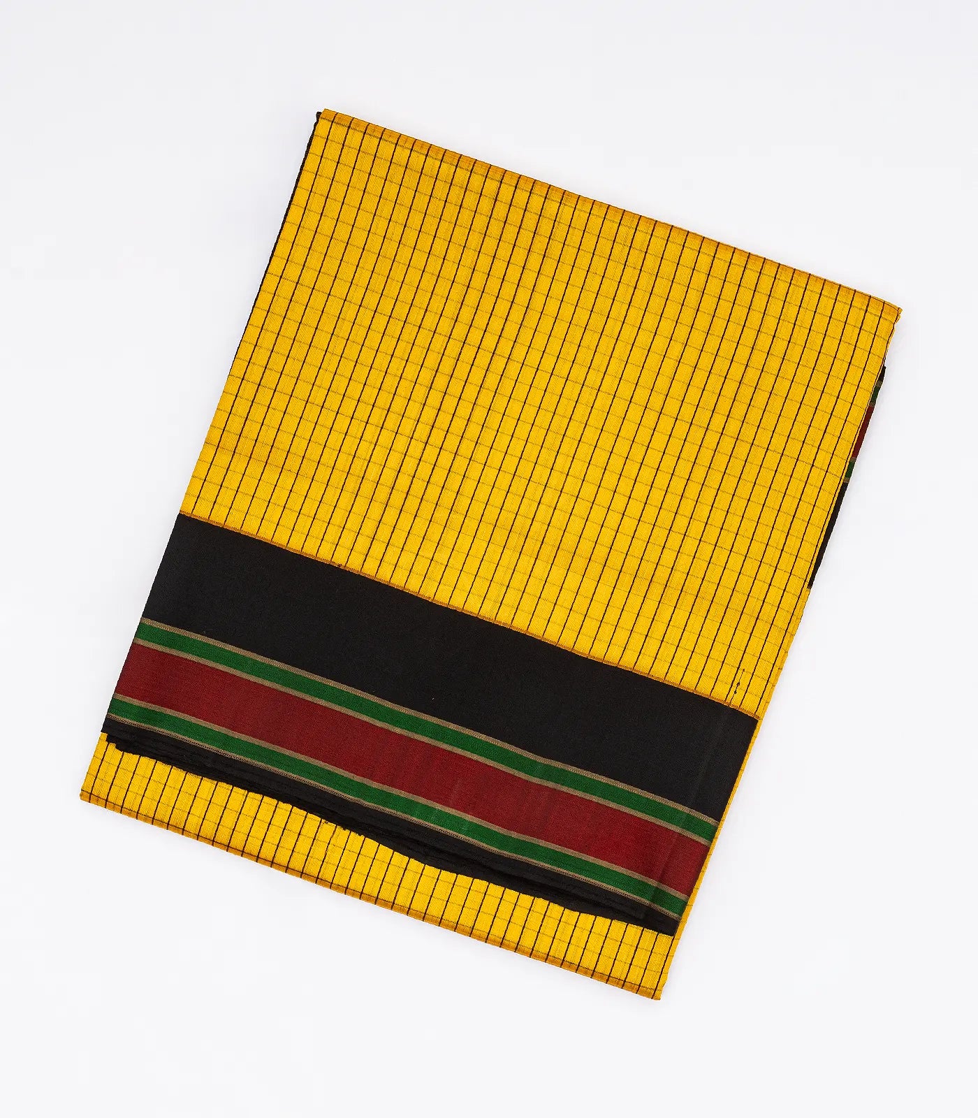 Yellow Handloom Kora Silk Saree With Checks & Black Border