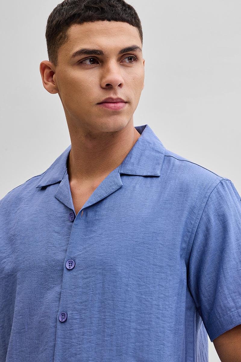 Blue Box Fit Linen Blend Shirt