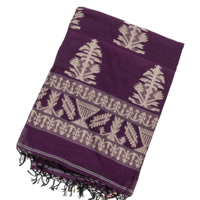 Magenta Handloom Bengal Cotton Saree With Floral Buttas