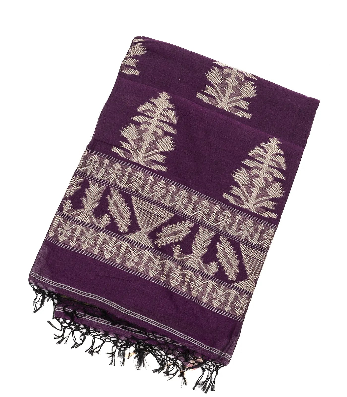 Magenta Handloom Bengal Cotton Saree With Floral Buttas
