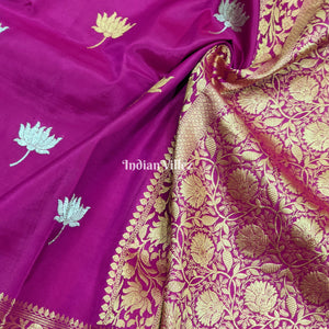 Purple Lotus Motif Banarasi Katan Silk Saree