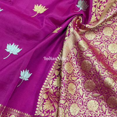 Purple Lotus Motif Banarasi Katan Silk Saree