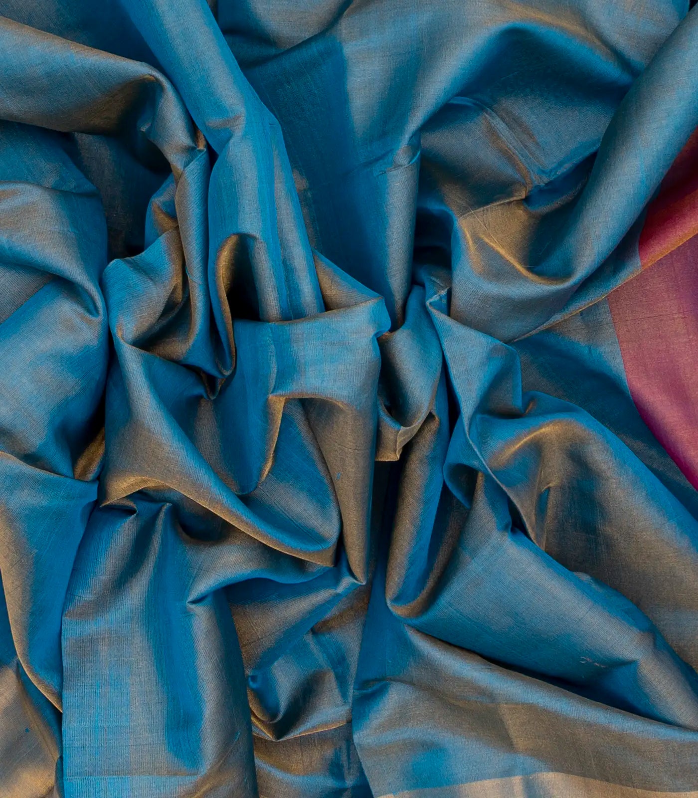 Blue Handloom Uppada Plain Silk Saree With Pink Border