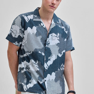 Teal Abstract Box Fit Shirt