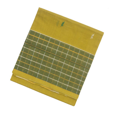 Olive Green Handloom Venkatagiri Cotton Saree With Checked Border
