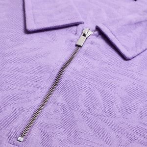 Lavender Self-Design Zipper Polo T-Shirt
