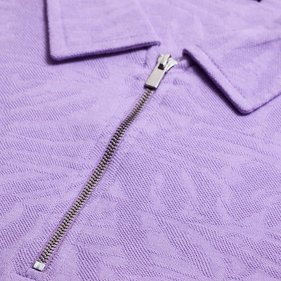 Lavender Self-Design Zipper Polo T-Shirt