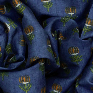 Blue Handloom Printed Tussar Silk Saree With Floral Motifs-Blue